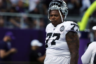 Raiders Tackle Trent Brown Out Against Titans – VIDEO