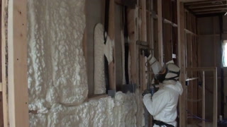Spray foam insulation at the Proud Green Home at Serenbe