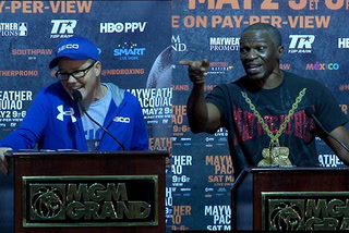 Pacquiao and Mayweather trainers speak with the press