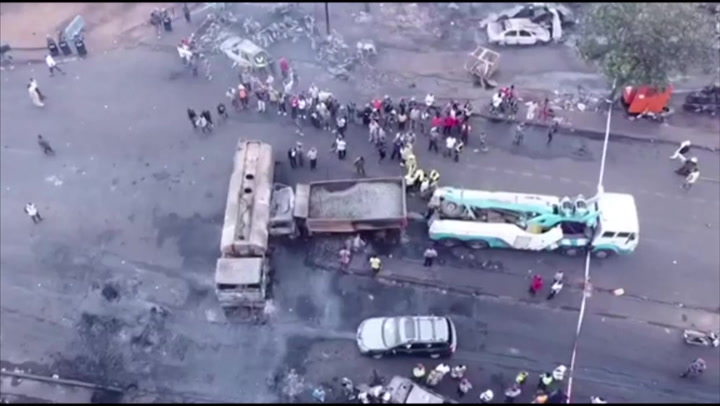 Sierra Leone: Drone footage of wreckage after oil tanker explosion