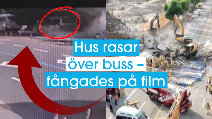 Hus rasar över buss – fångades på film
