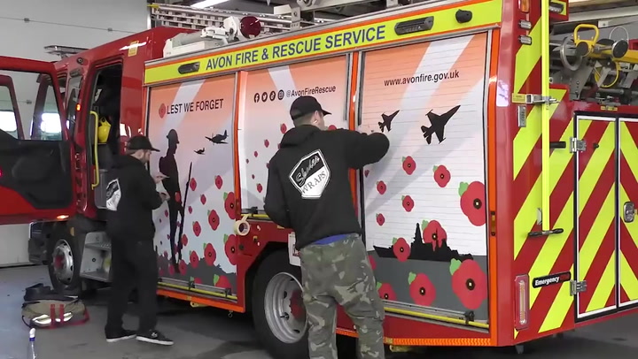 Avon fire engine wrapped in poppies to mark Remembrance Day
