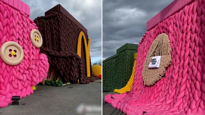 McDonald's in Poland covered in huge multicoloured 'cardigan'