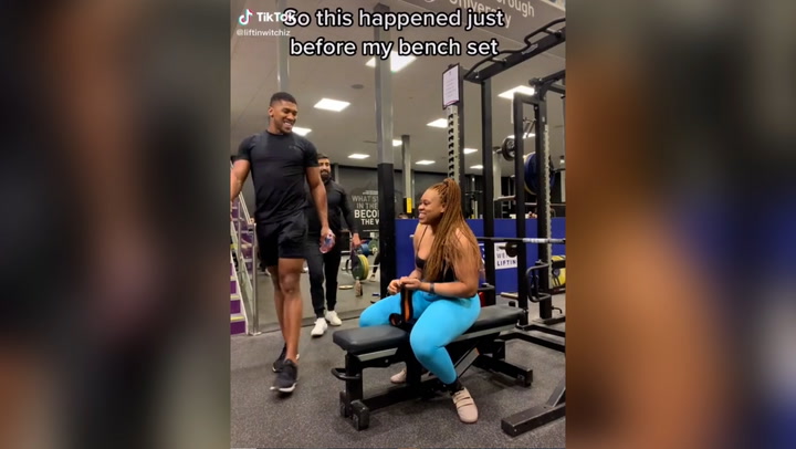 Woman speechless after Anthony Joshua walks by and talks to her at gym