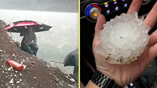 Monster hailstones crash down onto people caught outdoors
