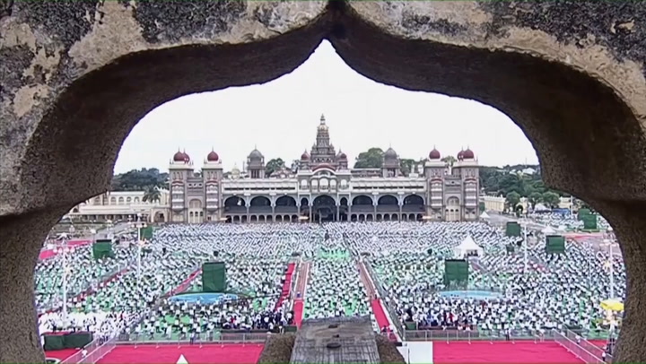Indian prime minister Narendra Modi joins mass session on International Yoga Day