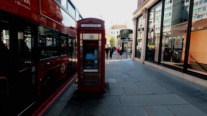 The British Symbols, Red telephone box, Red Bus in London, Copyright Free Video  