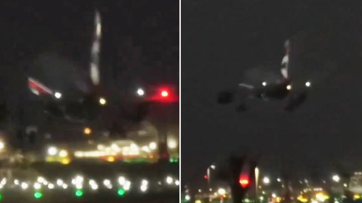 Plane sways as it lands in 60mph winds at Heathrow airport
