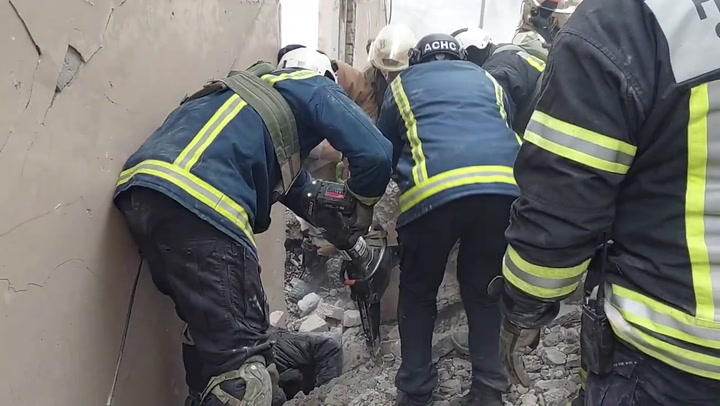 Rescuers pull elderly man from rubble of Kharkiv building after Russian airstrike
