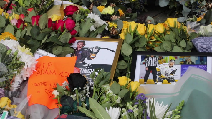 Adam Johnson: Tributes laid at Sheffield stadium as ice hockey player dies after 'freak accident'