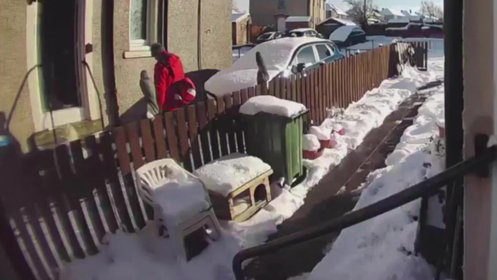 Postman appears to leave pensioner on frozen ground after fall