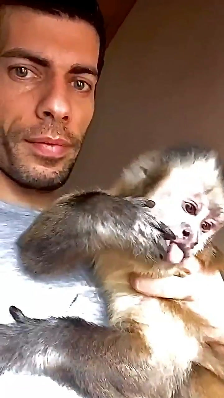 Luis Diez con el mono Simón, que la familia cuidó desde bebé