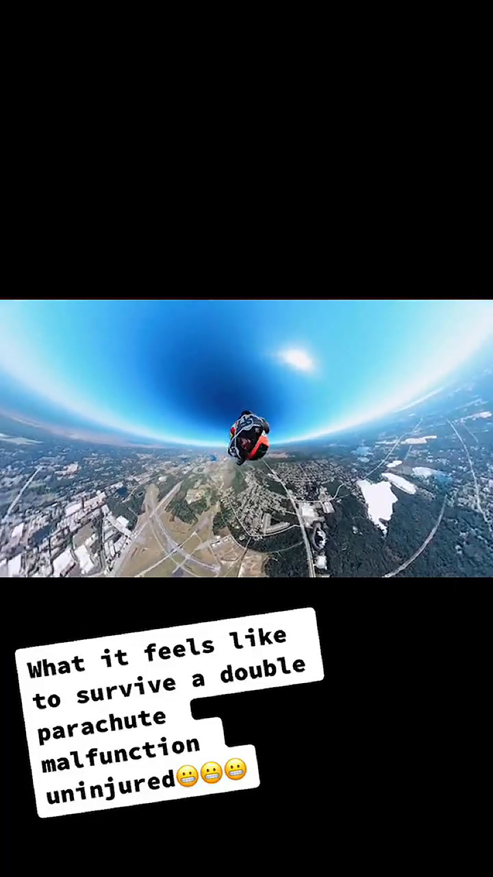 Impactante video de un hombre que sufrió dos fallos en su paracaídas en pleno vuelo