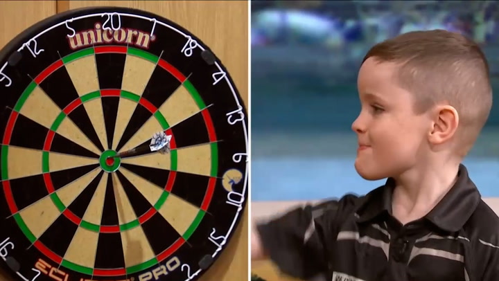 Six-year-old darts prodigy and fan of Luke Littler hits bullseye on live TV