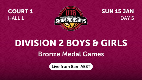 15 January - BQLD U18 State Championships - Day 5 - Court 1 - Girls & Boys DIV 2 Bronze Medal Games