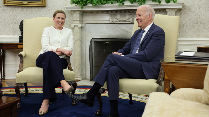 Biden laughs and ignores reporters questions at meeting with Danish prime minister