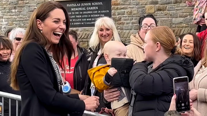Watch cheeky baby grab Princess Kate's handbag during Wales royal visit