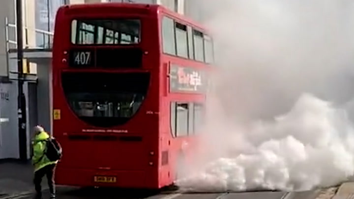 Clouds of white smoke seen billowing from London bus in Croydon