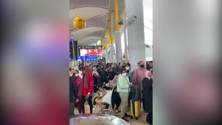 Travellers stranded in Istanbul airport after blizzard chant ‘we need hotel’
