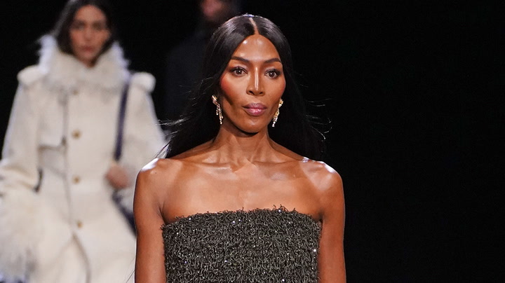 Naomi Campbell dazzles in beaded dress as she makes surprise appearance at London Fashion Week show