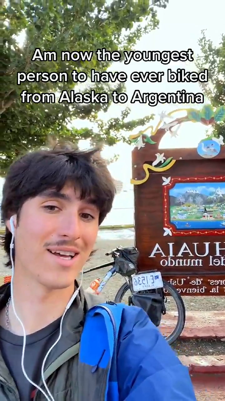 Asi fue la llegada de Liam a Ushuaia tras 527 días de viaje (TikTok @liamtheimpaler)