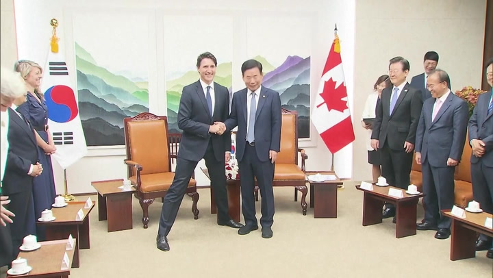 Trudeau goes viral for striking 'manner legs' pose during South Korea visit