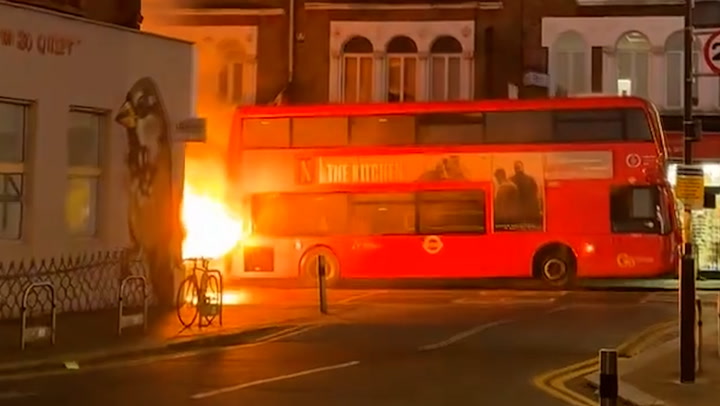 Electric double decker bus bursts into flames in London after huge 'bang' heard