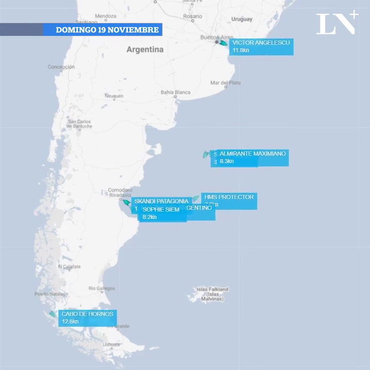Submarino ARA San Juan: así se realiza la búsqueda por agua - Fuente: Marine Traffic