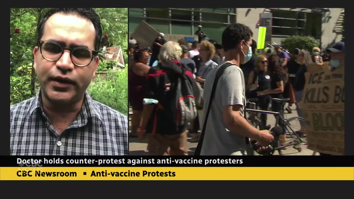 Doctor holds counter-protest against demonstrators targeting hospitals