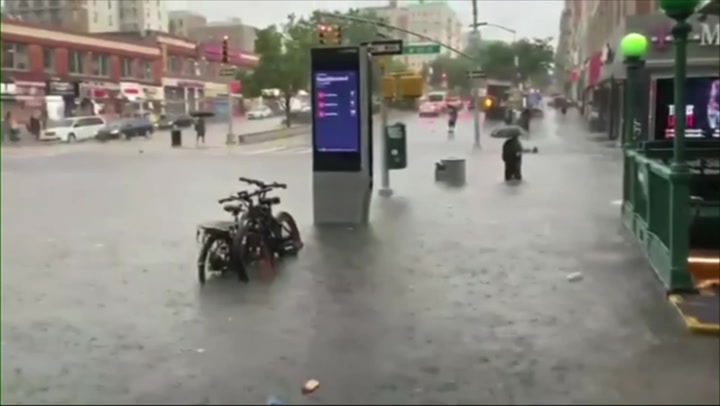 Heavy rain floods New York subway station as Storm Elsa nears
