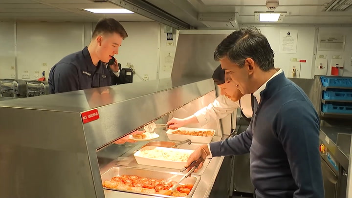 Sunak serves breakfast after staying night aboard Royal Navy vessel in Sweden