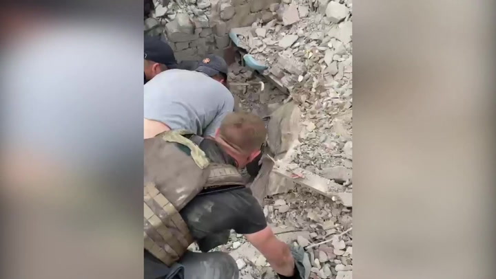 Moment man pulled from rubble after Russian strike in Ukraine
