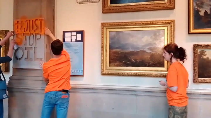 Just Stop Oil protesters glue themselves to painting in Glasgow art gallery