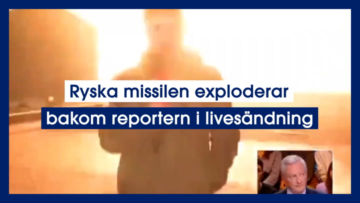 Ryska missilen exploderar bakom reportern i livesändning