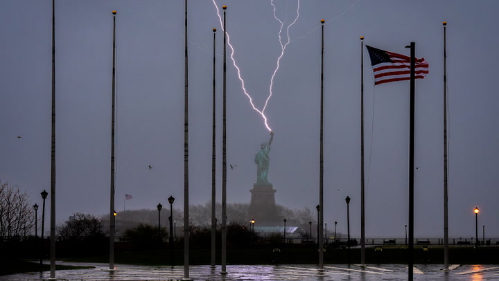 Lightning lights up Lady Liberty
