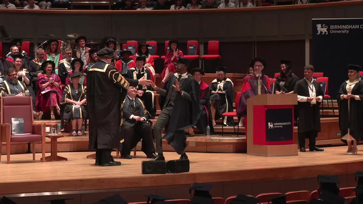 Birmingham City University student breaks into celebratory dance at graduation ceremony