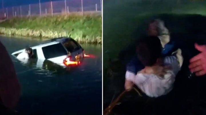 New York: Police rescue driver from sinking car after crashing into pond