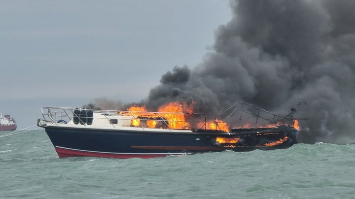 Flames engulf boat laden with gas canisters close to Portsmouth Harbour