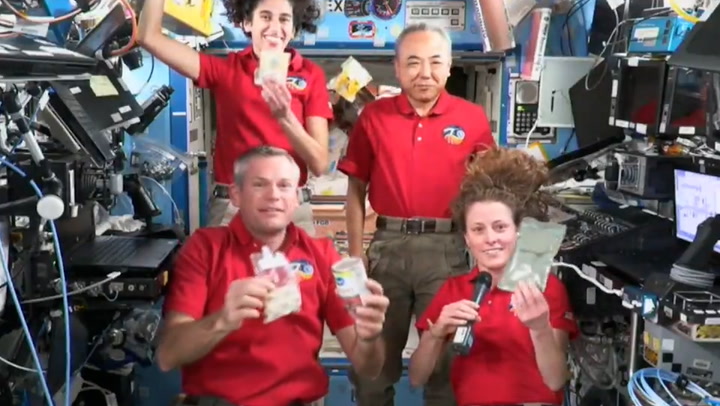 Thanksgiving in space: ISS astronauts show off meal in holiday message
