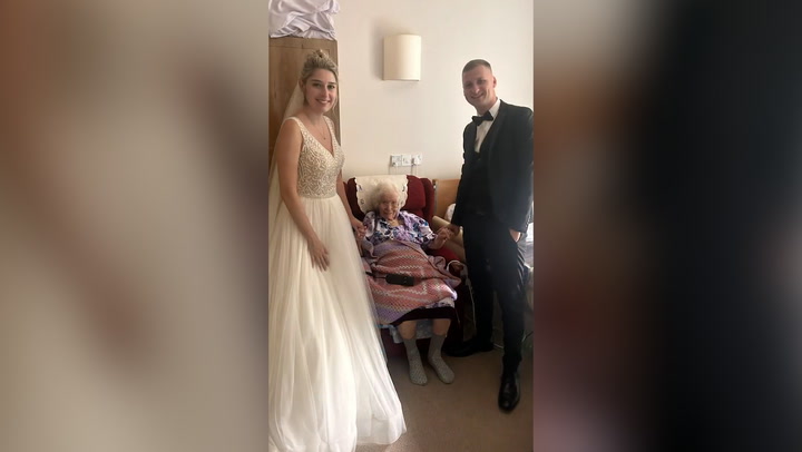 Groom whose grandmother was too ill to go to his wedding surprises her at care home