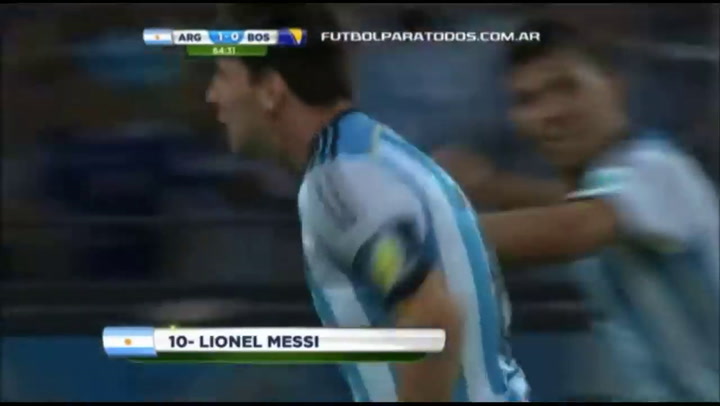 El gol de Messi vs Bosnia en el Mundial 2014. Fuente: TV Publica