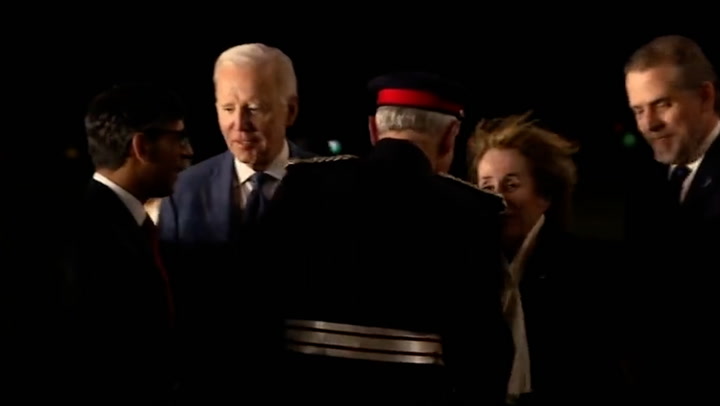 Rishi Sunak greets Joe Biden as US president lands in Belfast