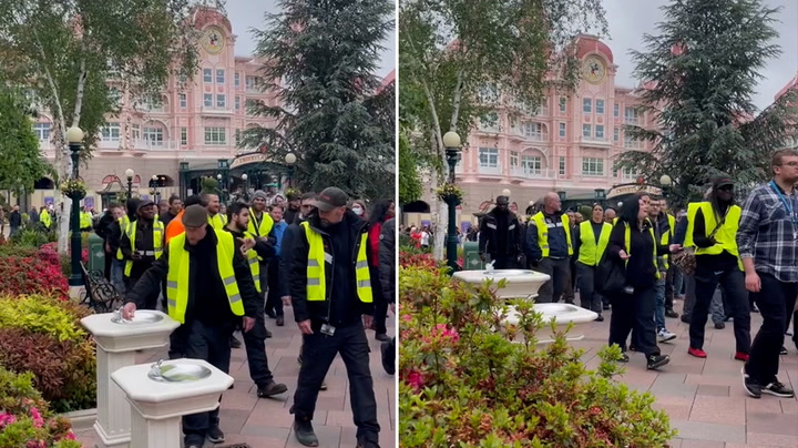 Disneyland Paris cast members march through park in strike over pay dispute