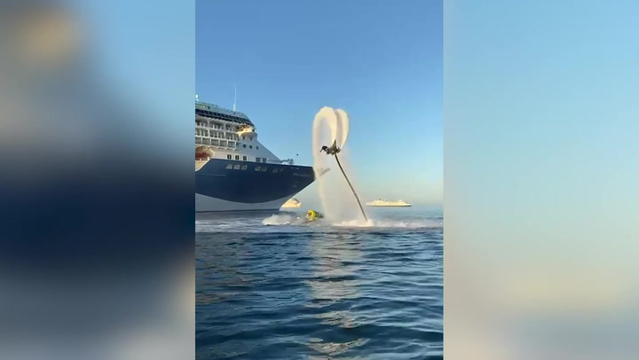 Daredevil flyboarder wows crowd on cruise ship with stunts for Filipino Independence Day