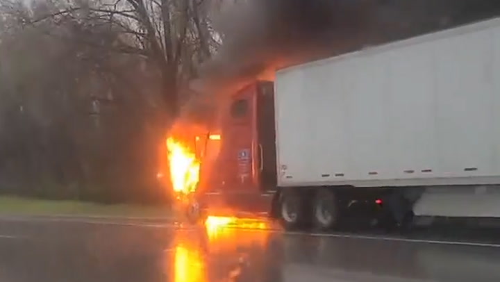 Semi-truck cabin bursts into flames on Kentucky highway