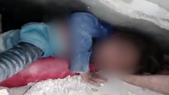 Syrian girl protects little brother as they lay trapped in earthquake rubble for 36 hours