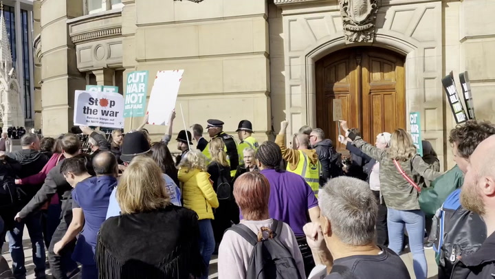 Jacob Rees-Mogg is booed by protesters in Birmingham