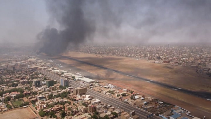 Drone footage shows plane burning at Sudan's Khartoum airport as fighting continues