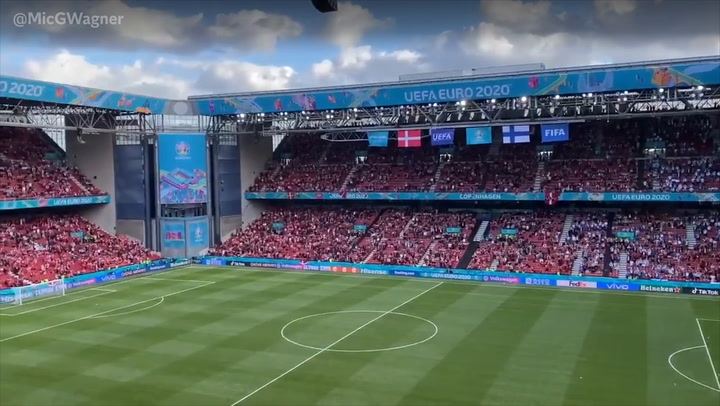 Fans chant ‘Christian Eriksen’ after player’s collapse at Euro 2020