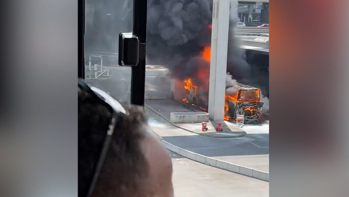 Huge fire engulfs bus parked outside Paris airport